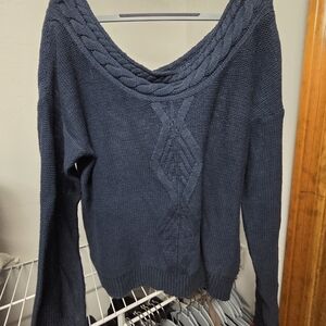 Roxy Navy V-Neck Cable Knit Sweater